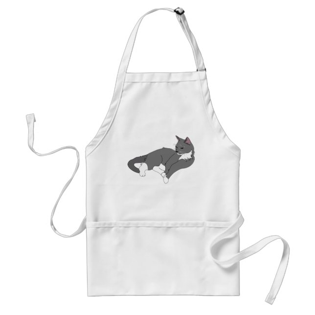 Gray & White Tuxedo Cat Adult Apron (Front)