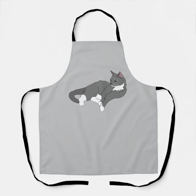 Gray & White Tuxedo Cat Apron (Front)
