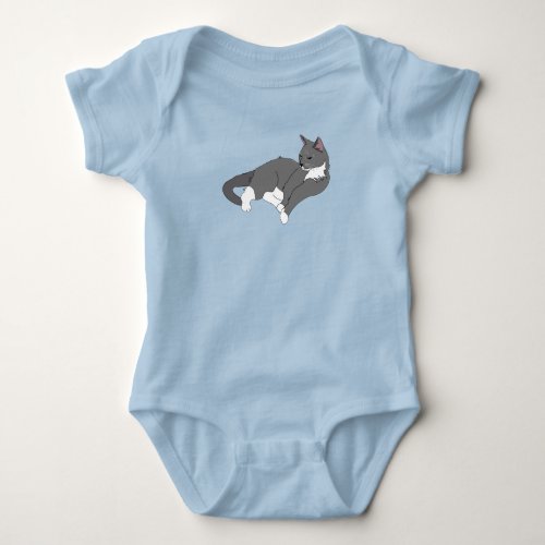 Gray  White Tuxedo Cat Baby Bodysuit