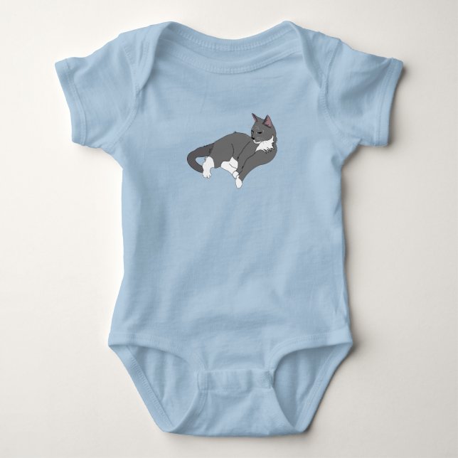 Gray & White Tuxedo Cat Baby Bodysuit (Front)