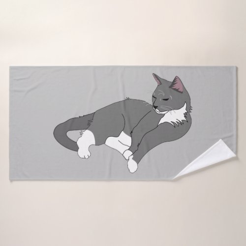 Gray  White Tuxedo Cat Bath Towel