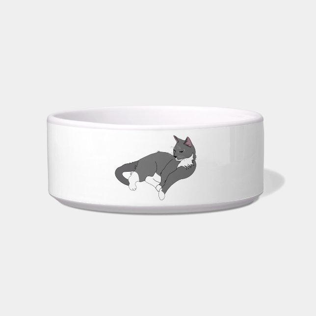 Gray & White Tuxedo Cat Bowl (Front)