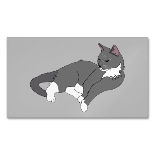 Gray  White Tuxedo Cat Business Card Magnet