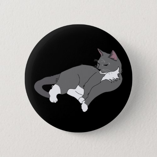 Gray  White Tuxedo Cat Button