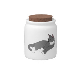 Gray & White Tuxedo Cat Candy Jar