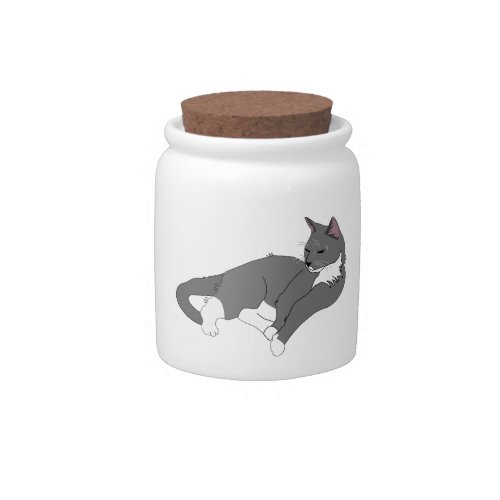 Gray  White Tuxedo Cat Candy Jar