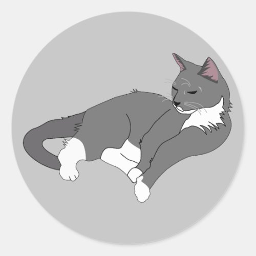 Gray  White Tuxedo Cat Classic Round Sticker