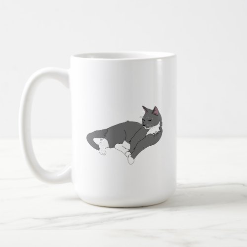 Gray  White Tuxedo Cat Coffee Mug