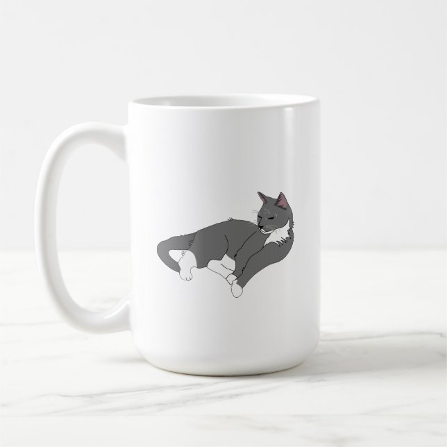 Gray & White Tuxedo Cat Coffee Mug (Left)
