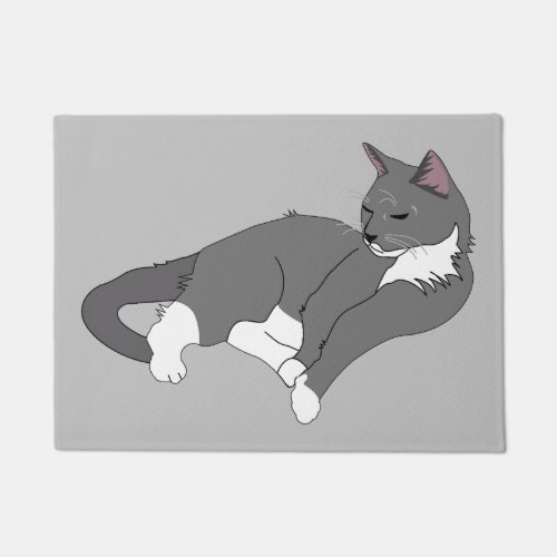 Gray  White Tuxedo Cat Doormat