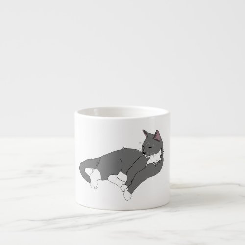 Gray  White Tuxedo Cat Espresso Cup
