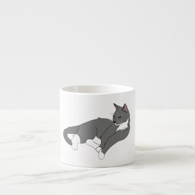 Gray & White Tuxedo Cat Espresso Cup (Front)