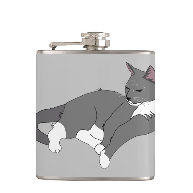 Gray & White Tuxedo Cat Flask (Front)