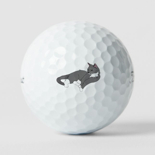 Gray & White Tuxedo Cat Golf Balls (Front)