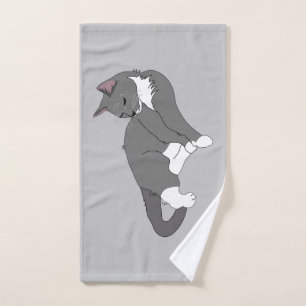 Gray & White Tuxedo Cat Hand Towel
