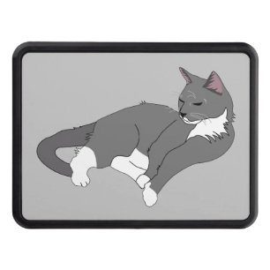 Gray & White Tuxedo Cat Hitch Cover
