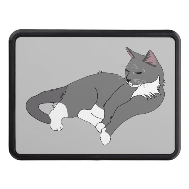 Gray & White Tuxedo Cat Hitch Cover (Front)