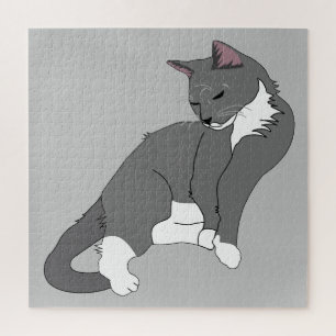 Gray & White Tuxedo Cat Jigsaw Puzzle