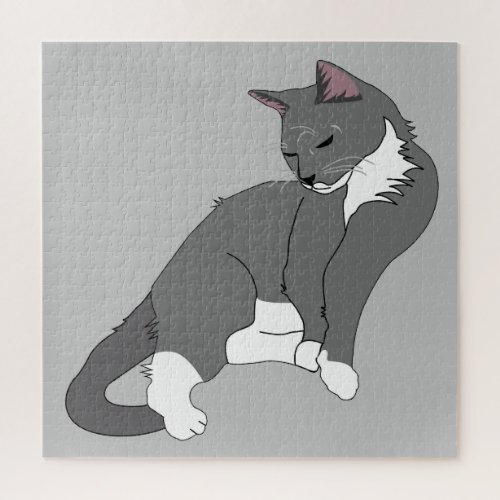 Gray  White Tuxedo Cat Jigsaw Puzzle