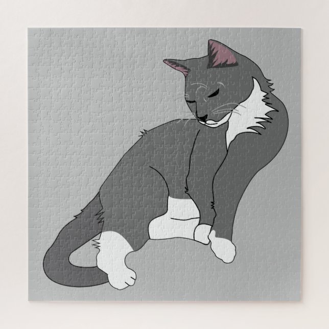 Gray & White Tuxedo Cat Jigsaw Puzzle (Vertical)