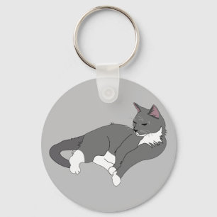 Gray & White Tuxedo Cat Keychain