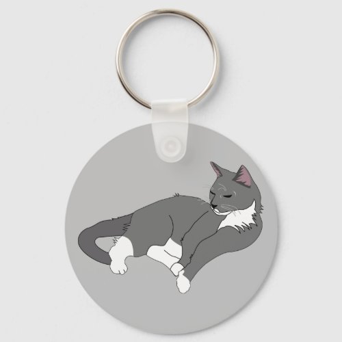 Gray  White Tuxedo Cat Keychain