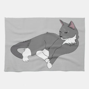 Gray & White Tuxedo Cat Kitchen Towel