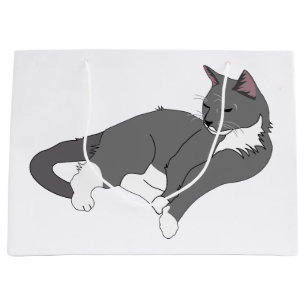Gray & White Tuxedo Cat Large Gift Bag