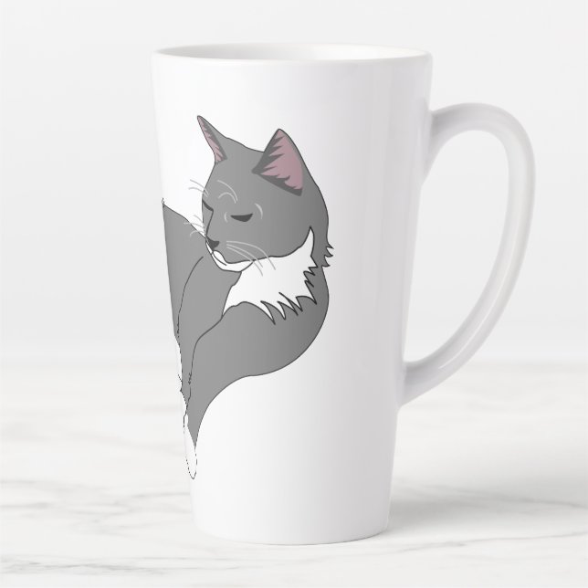 Gray & White Tuxedo Cat Latte Mug (Right)