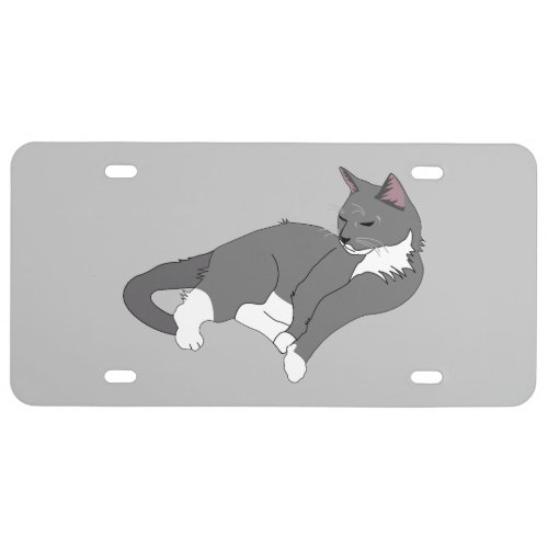 Gray  White Tuxedo Cat License Plate