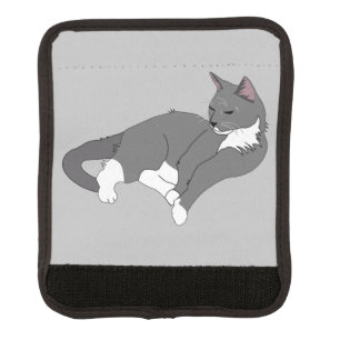 Gray & White Tuxedo Cat Luggage Handle Wrap
