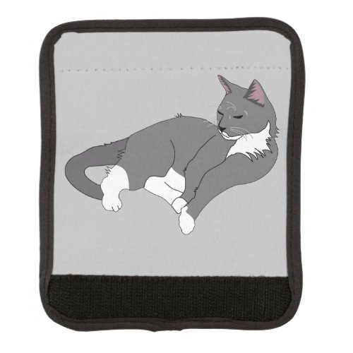 Gray  White Tuxedo Cat Luggage Handle Wrap
