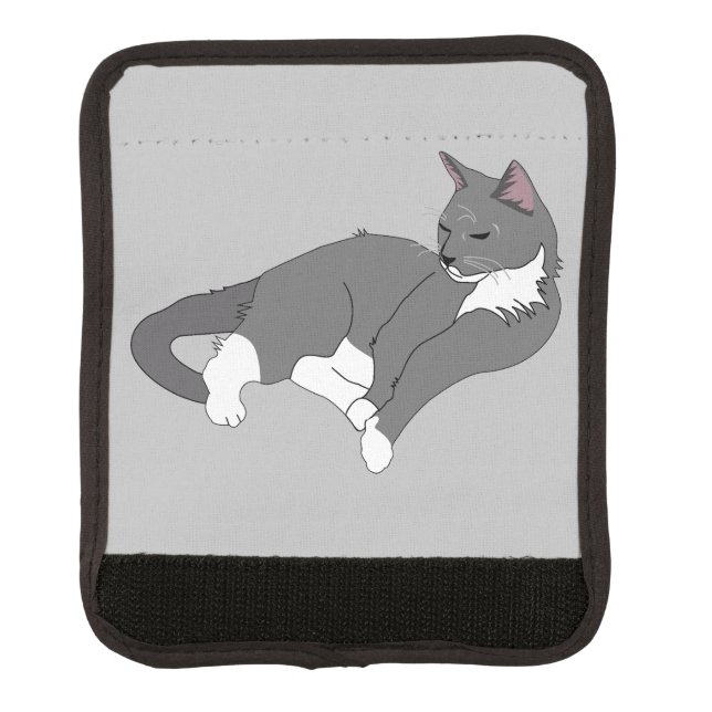 Gray & White Tuxedo Cat Luggage Handle Wrap (Front)
