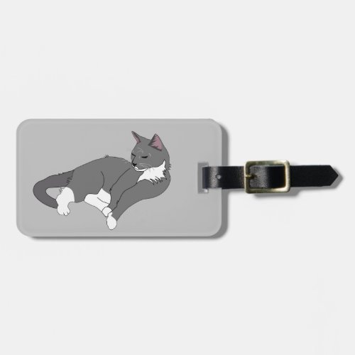 Gray  White Tuxedo Cat Luggage Tag