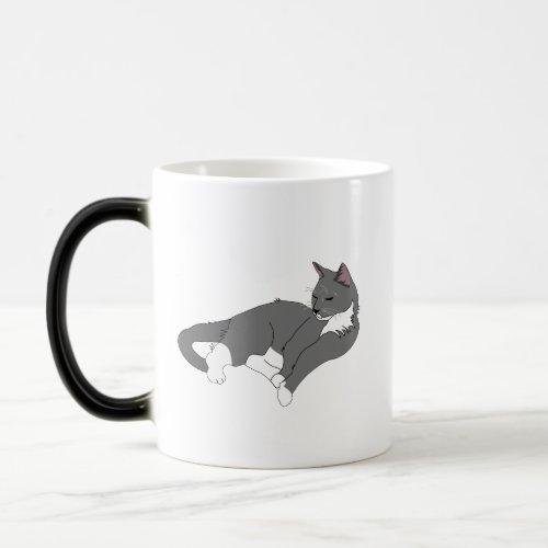 Gray  White Tuxedo Cat Magic Mug