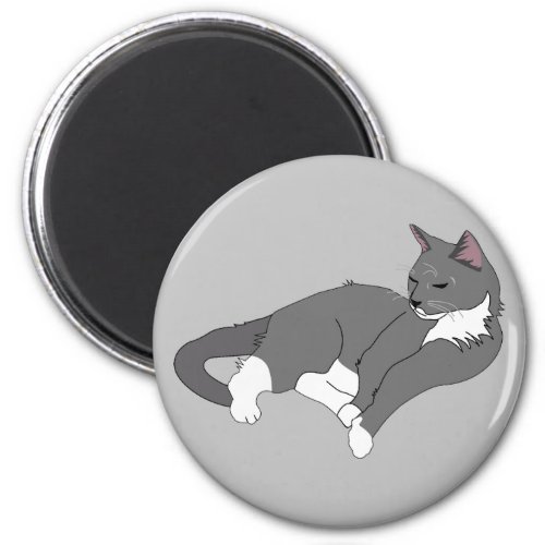 Gray  White Tuxedo Cat Magnet