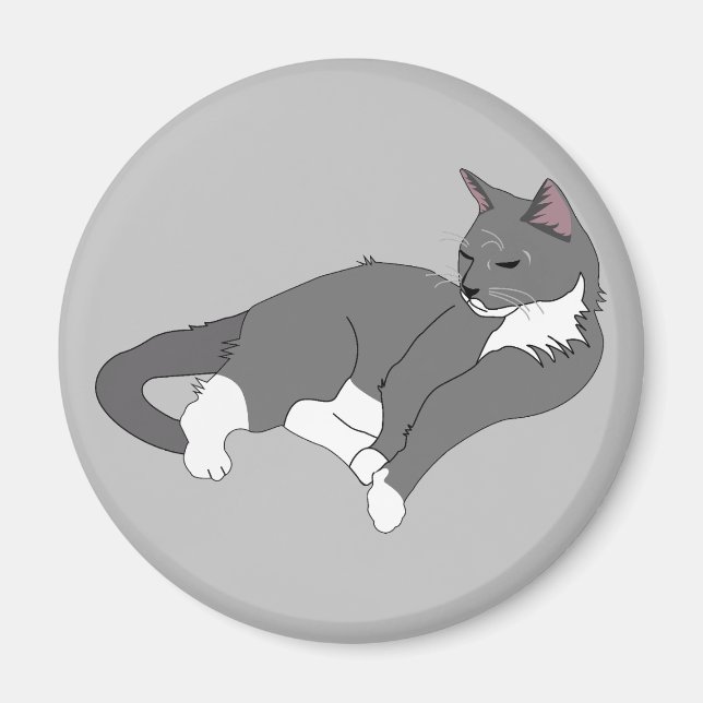 Gray & White Tuxedo Cat Magnet (Front)