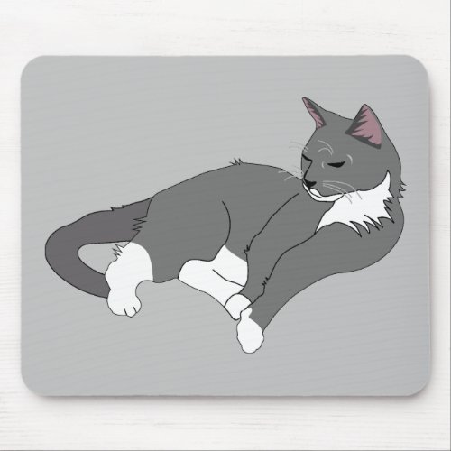 Gray  White Tuxedo Cat Mouse Pad