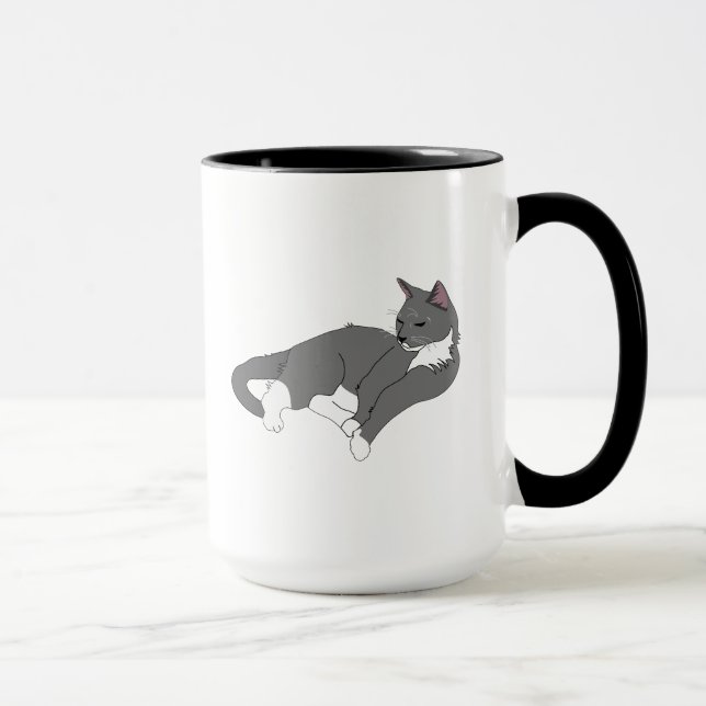 Gray & White Tuxedo Cat Mug (Right)