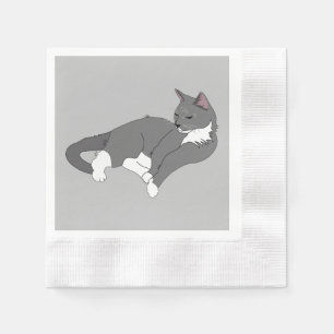 Gray & White Tuxedo Cat Napkins