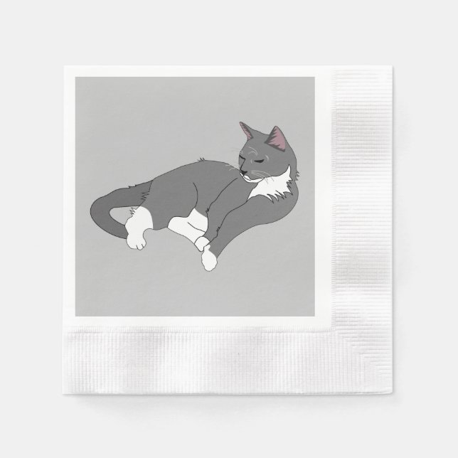 Gray & White Tuxedo Cat Napkins (Front)