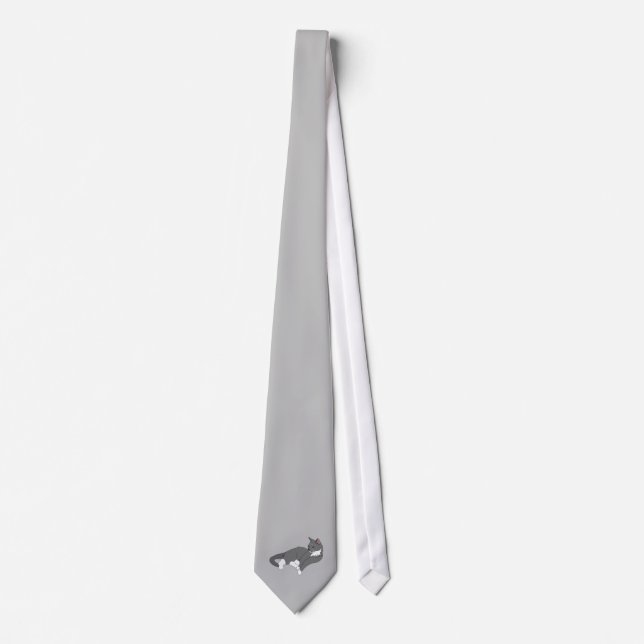 Gray & White Tuxedo Cat  Neck Tie (Front)