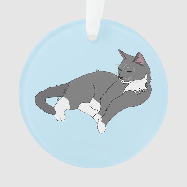 Gray & White Tuxedo Cat Ornament (Front)