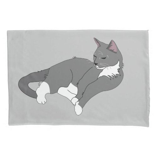 Gray  White Tuxedo Cat Pillow Case