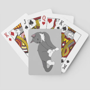 Gray & White Tuxedo Cat Poker Cards