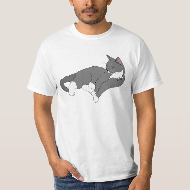 Gray & White Tuxedo Cat T-Shirt (Front)