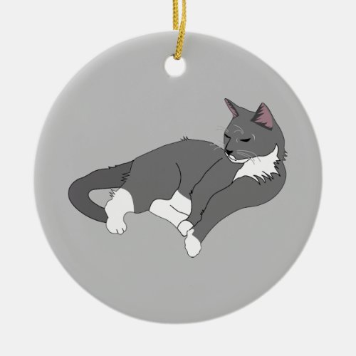 Gray  White Tuxedo Cat T_Shirt Ceramic Ornament