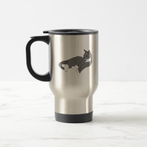 Gray  White Tuxedo Cat Travel Mug