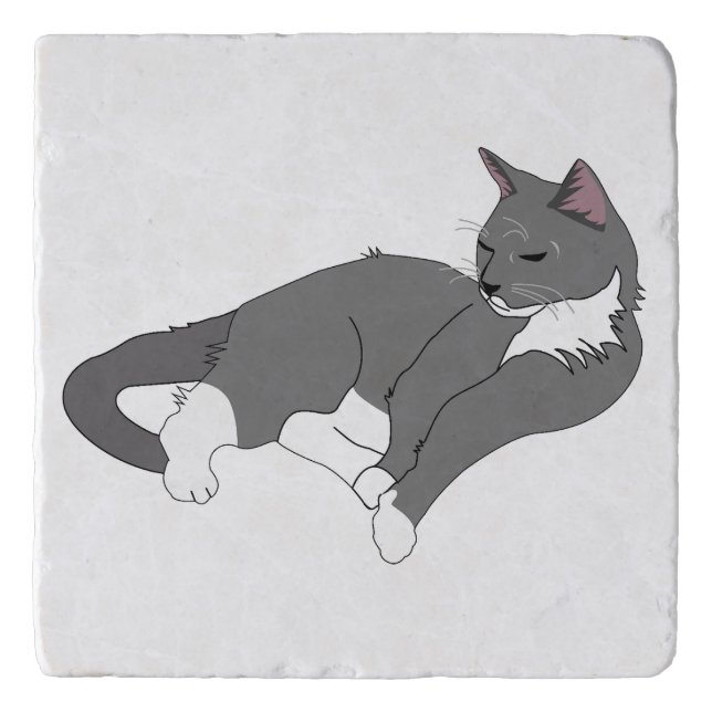 Gray & White Tuxedo Cat Trivet (Front)