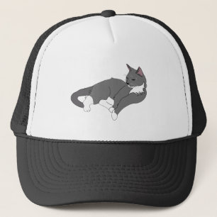 Gray & White Tuxedo Cat Trucker Hat